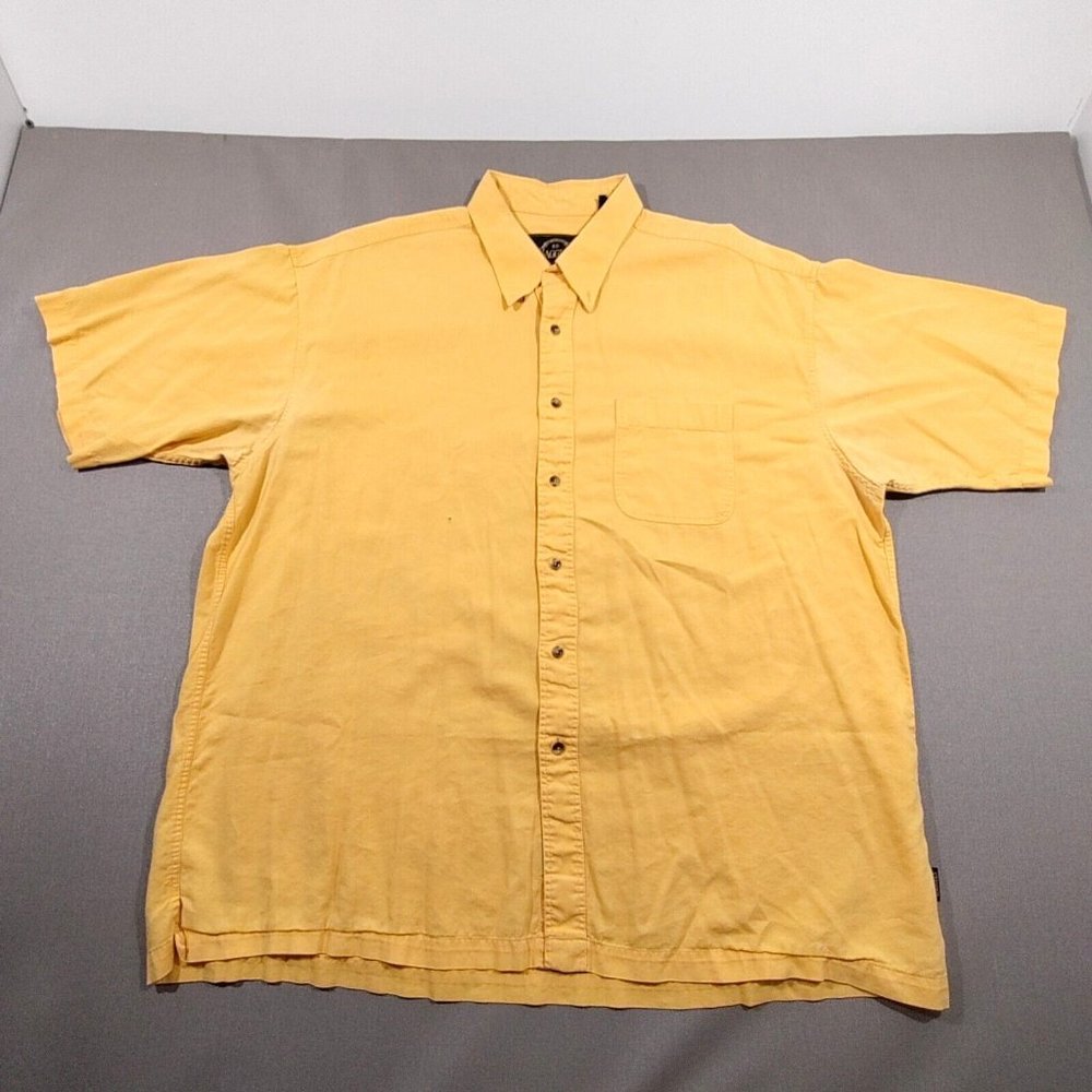 2/$20 Vtg Becton Dickinson Baggies Mens XXL Button Up Short Sleeve Yellow Shirt